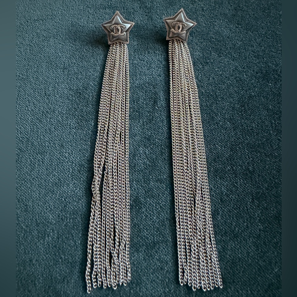 Chanel Silver Metal Stars & Tassels Earrings